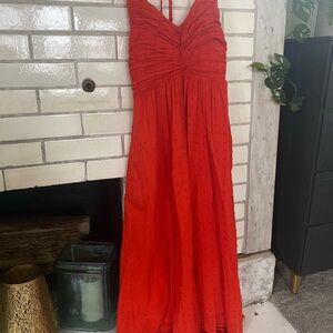 Free People Vibrant Red Ruched Bodice Maxi Dress